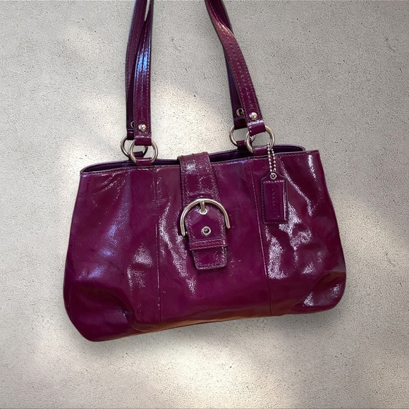 Vintage Coach Deep Purple Patent Leather Caryall Shoulder Bag - Picture 1 of 6